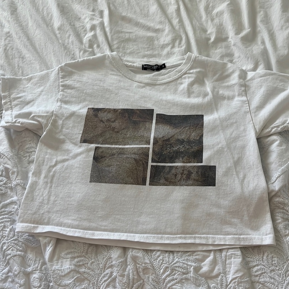 white vintage look crop top
